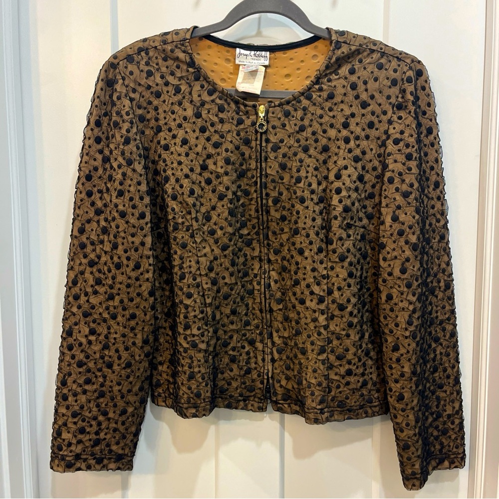 Joseph Ribkoff Women’s Sheer Black Lace Overlay‎ Jacket Size 14 Short Full Zip